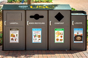 4 part recycling bins placed across USC campus