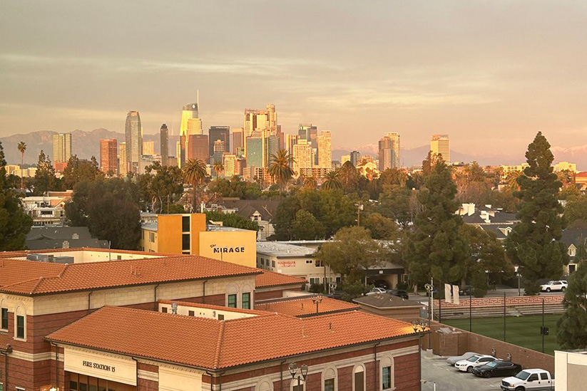 Birds eye view of downtown Los Angeles