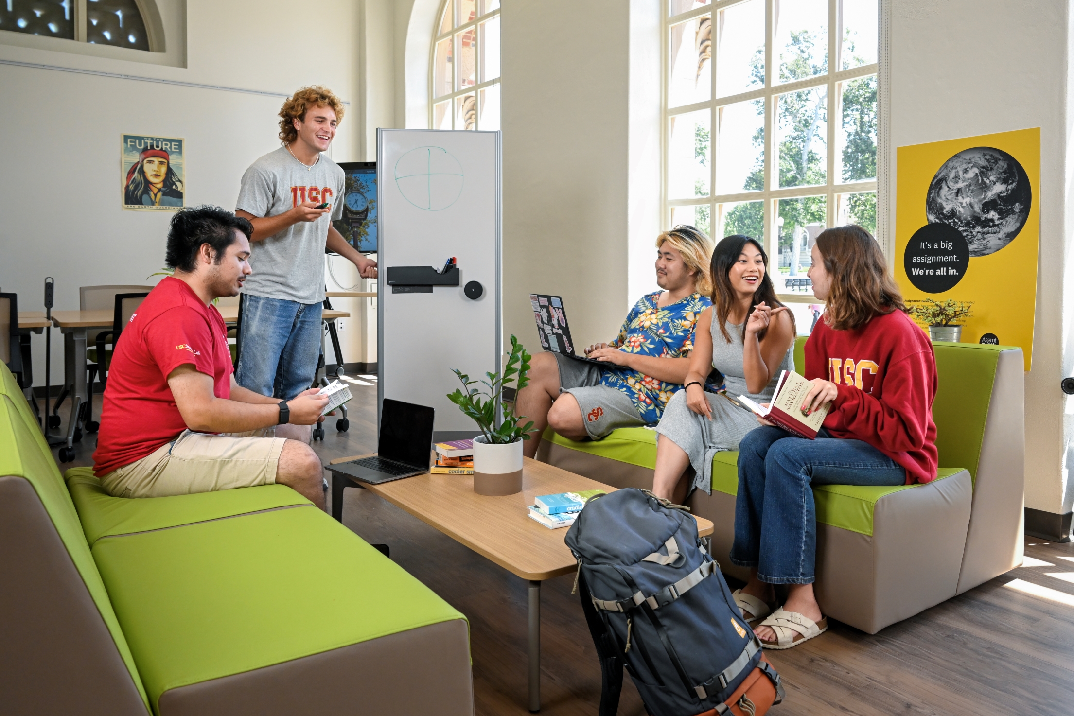 Students talking in the USC Sustainability Hub.