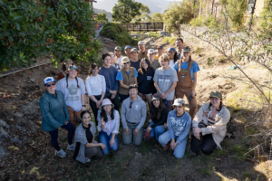 Students in Test Plot elective course Arch 546, USC Wrigley Institute for Environment and Sustainability staff and affiliated faculty, and volunteers pose for a group photo on Catalina Island.