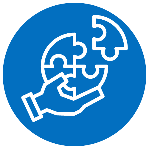 Icon of a hand and jigsaw puzzle, representing the Assignment: Earth Research domain.
