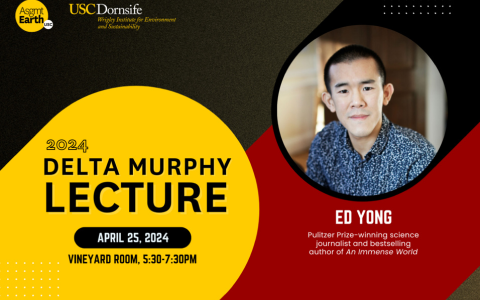 A poster advertising the 2024 Delta Murphy Lecture featuring Ed Yong.