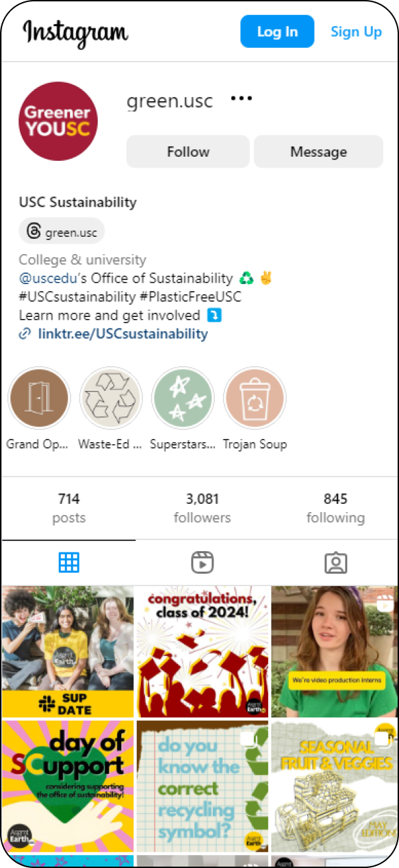 Screenshot of the Office of Sustainability Instagram page.