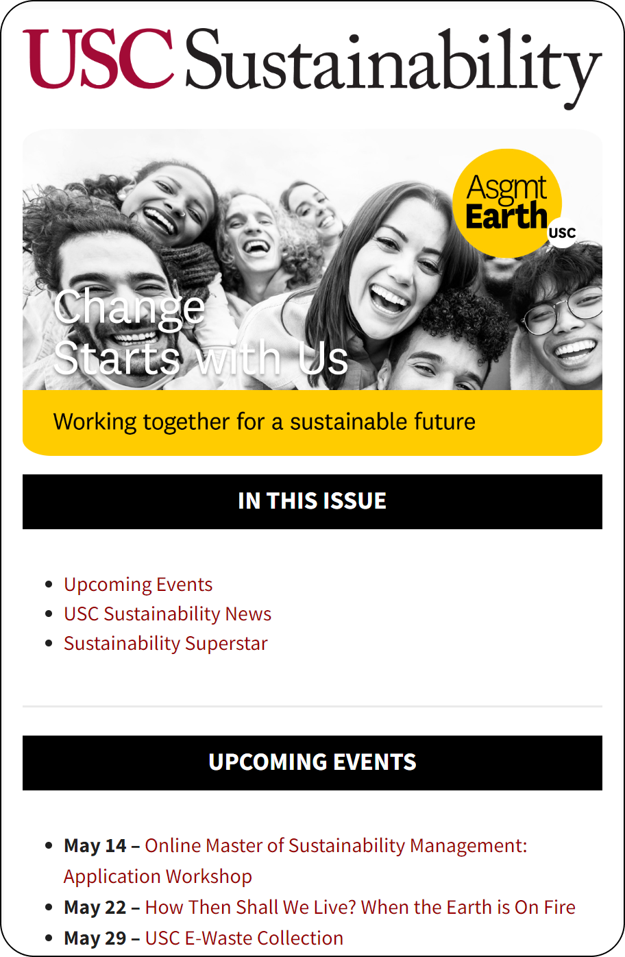 Screenshot of the Office of Sustainability monthly newsletter.