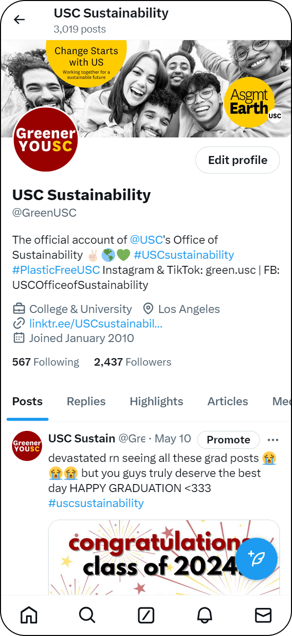 Screenshot of the Office of Sustainability X (formerly Twitter) page.