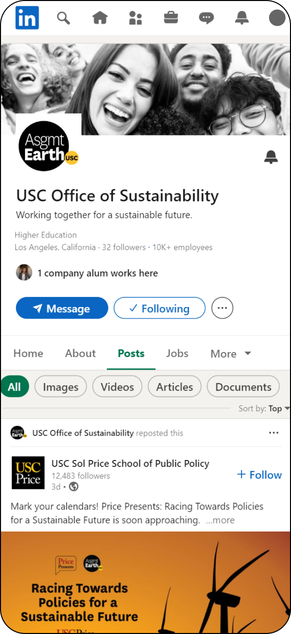 Screenshot of the Office of Sustainability LinkedIn page.