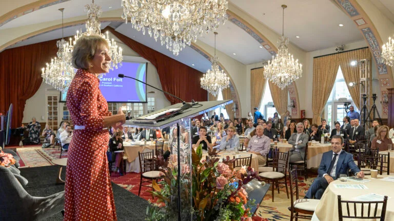 USC President Carol Folt delivers opening remarks during the Los Angeles Business Council’s Sustainability Summit. (USC Photo/Gus Ruelas)