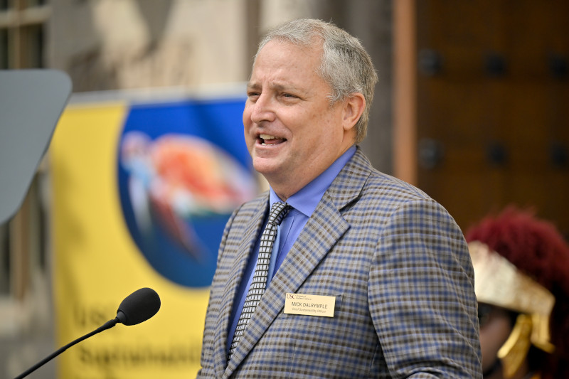 Mick Dalrymple chief sustainability officer shares some thoughts during USC's sustainability hub grand opening celebration, Sept. 6, 2023. (Photo/Gus Ruelas)