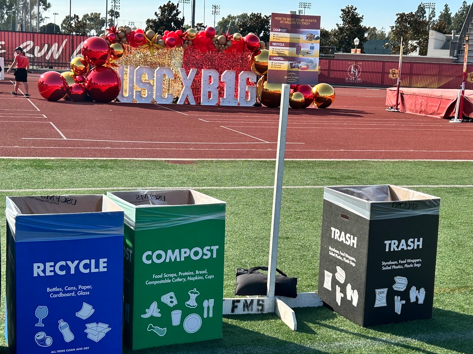 A Zero Waste station at USC's Salute to Troy.