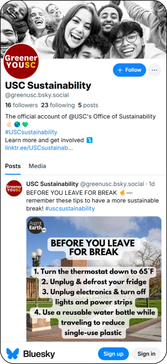 Screenshot of the Office of Sustainability Bluesky page.