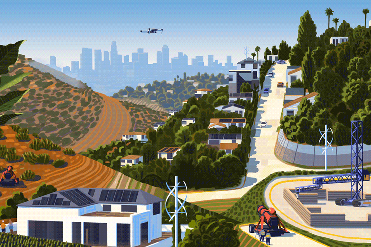 Illustration of an Eco-Futurist Los Angeles.
