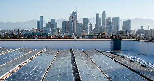 Solar panels on the Galen Center roof.