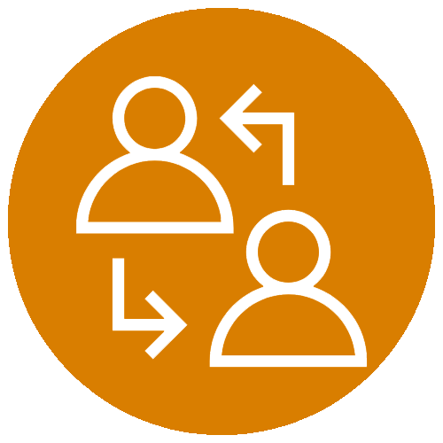 Icon of two people exchanging ideas, representing the Assignment: Earth Engagement domain.