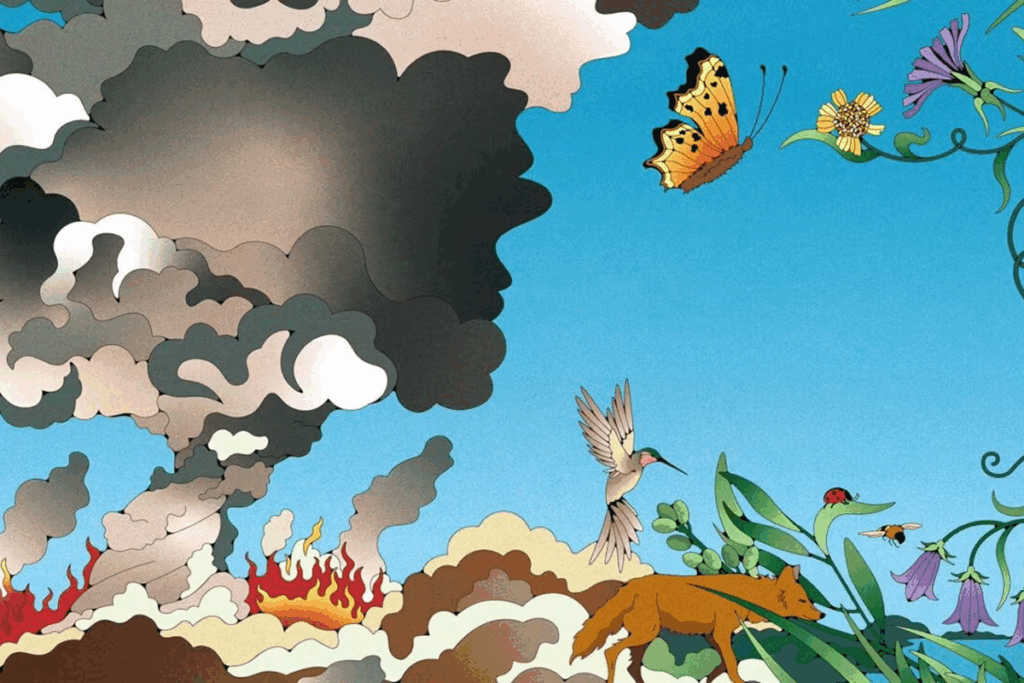 Wrigley Institute-supported experts are aiding threatened species and ecosystems, including ocean corals, giant kelp, and the critically endangered Channel Islands fox. (Illustration: Maria Francesca Melis)